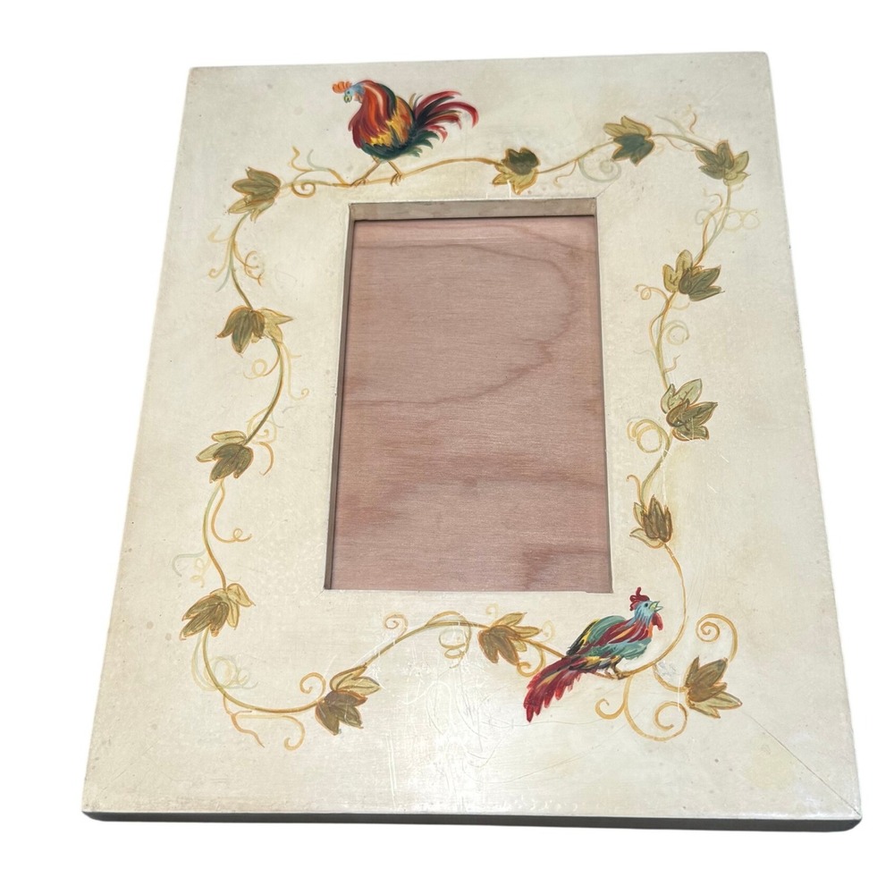Hand Painted Rooster Vine Wooden Picture Frame Rustic Farmhouse 10in